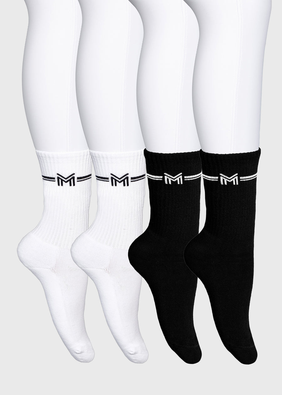 4-Pack Rise Sports Socks (Black/White)